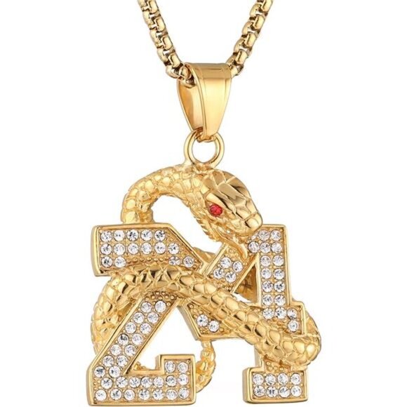 Kobe Bryant Black Mamba 18K Gold Plated Memorial 24 Legend Basketball Pendant CZ